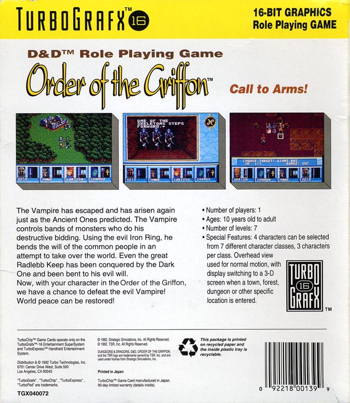 Order of the Griffon box art for TurboGrafx-16